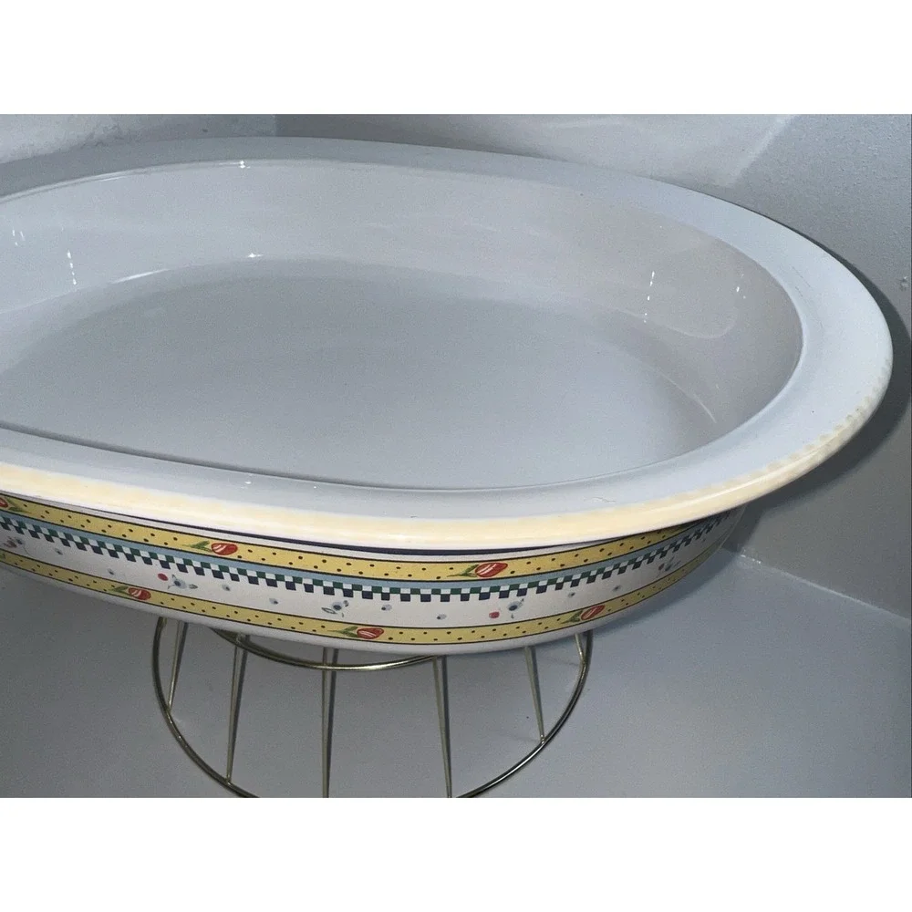 Corning Ware Casserole Dish Oval  2L Classic Elegance C-220-B Floral Yellow Dots